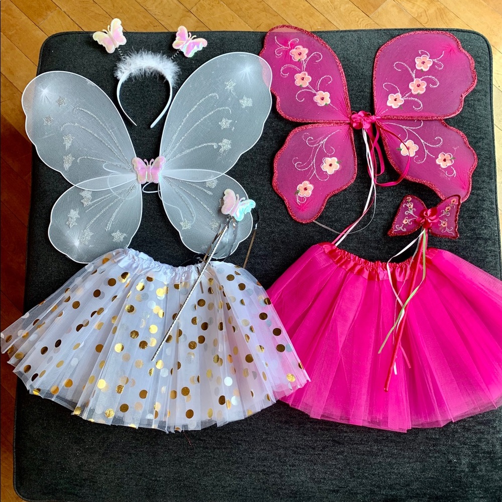 Girls Tutu and Wings Fairy Costume Bundle of 2